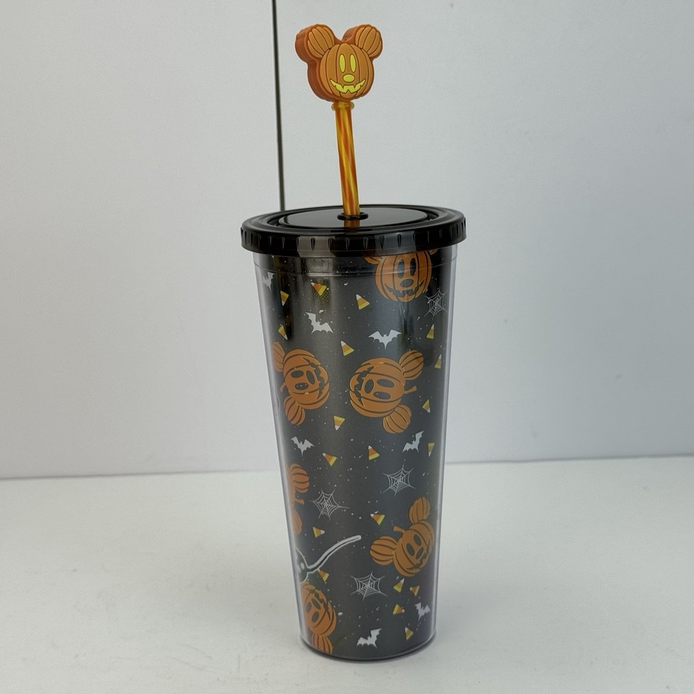 Disney Halloween Mickey Mouse Skeleton Tumbler with Pumpkin Mickey Straw‎ - Picture 4 of 16